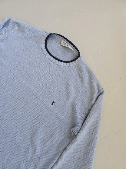 Vintage ysl baby blue embroidered logo thick knit sweater