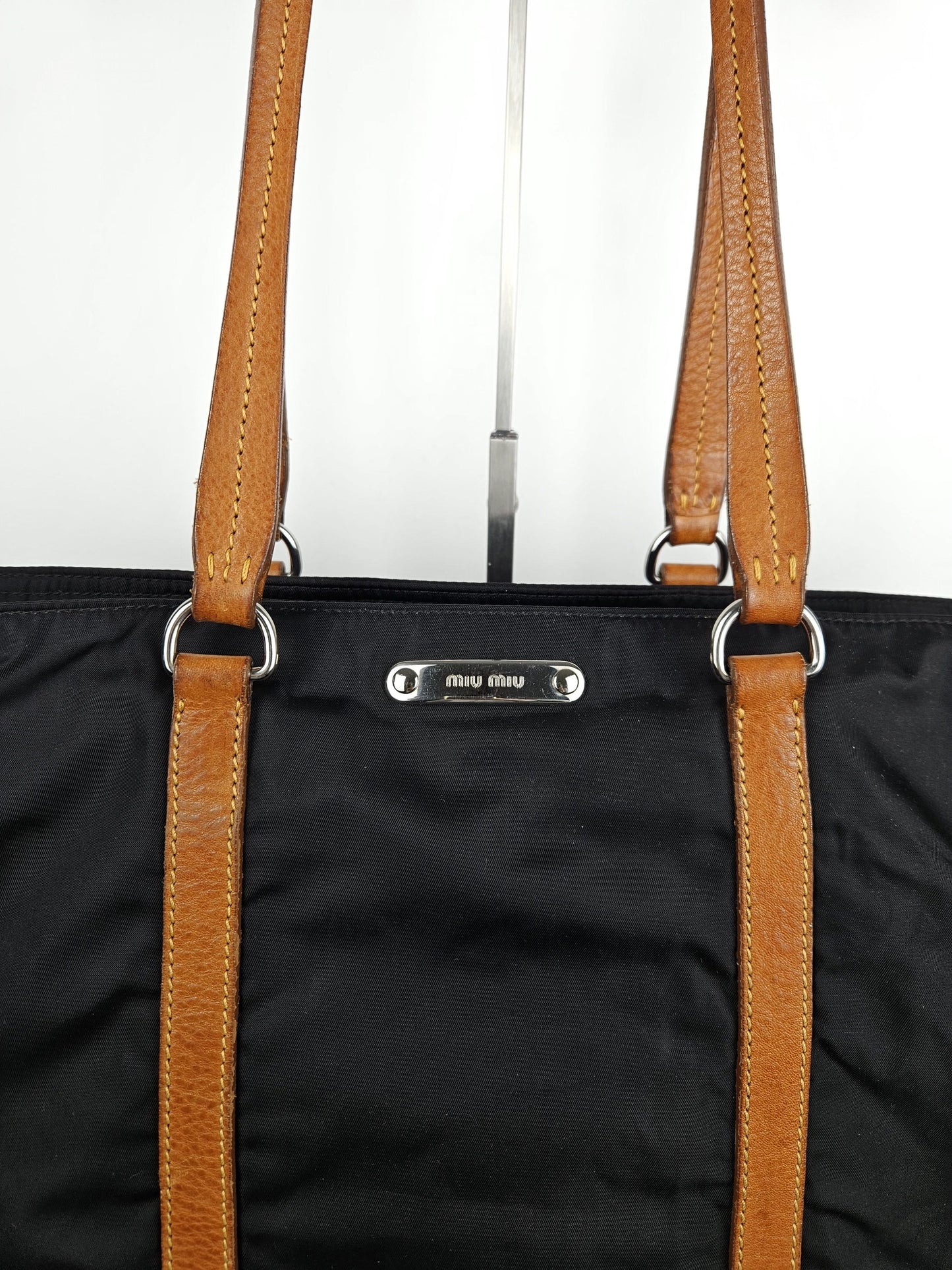 Archive miu miu nylon leather tote bag with cargo pockets