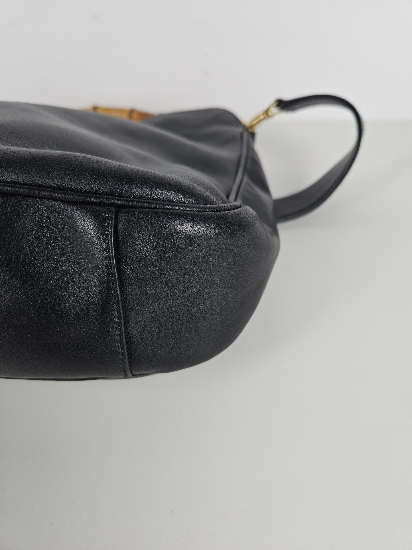 Vintage 80s gucci bamboo top handle calf leather handbag
