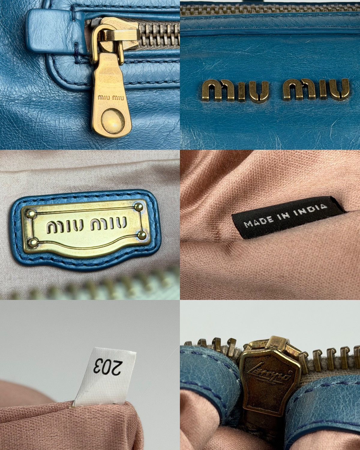 Miu miu vitello lux top zip handbag in turquoise