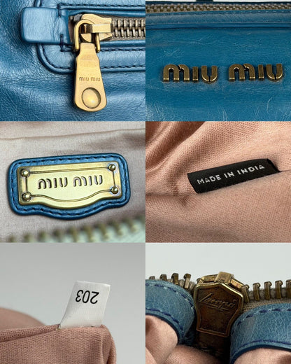 Miu miu vitello lux top zip handbag in turquoise