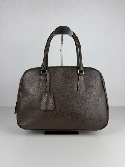 Prada saffiano leather triangle logo mini bowling bag