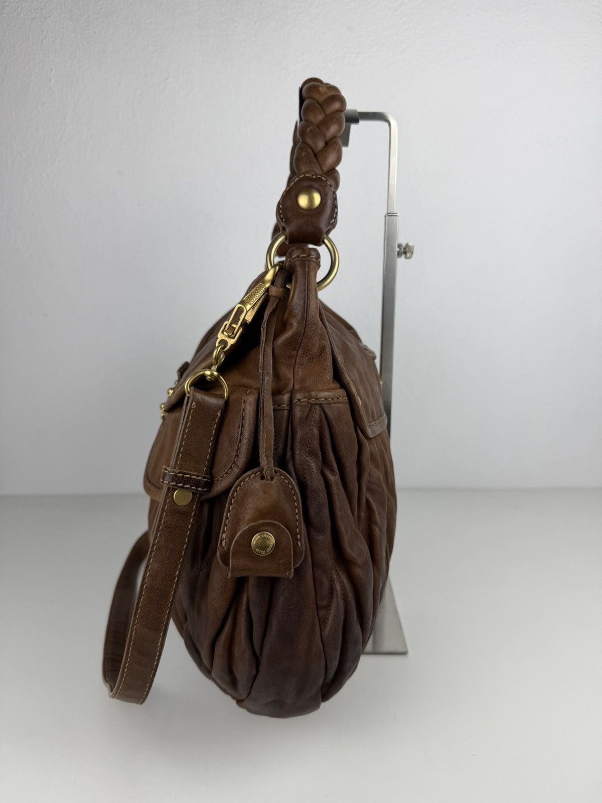 Miu Miu matelasse pleated leather coffer bag in brown