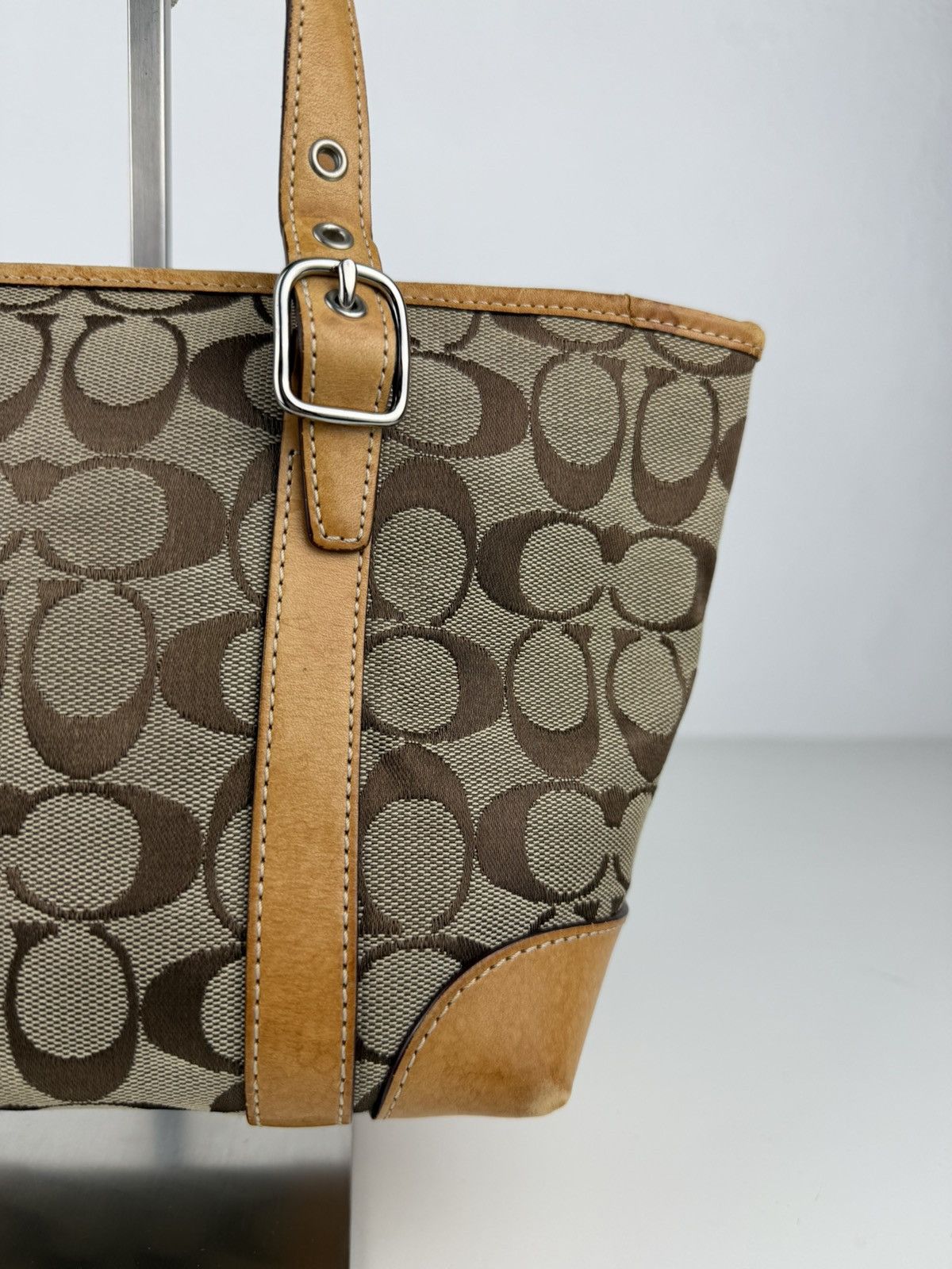 Coach signature canvas and leather mini tote bag
