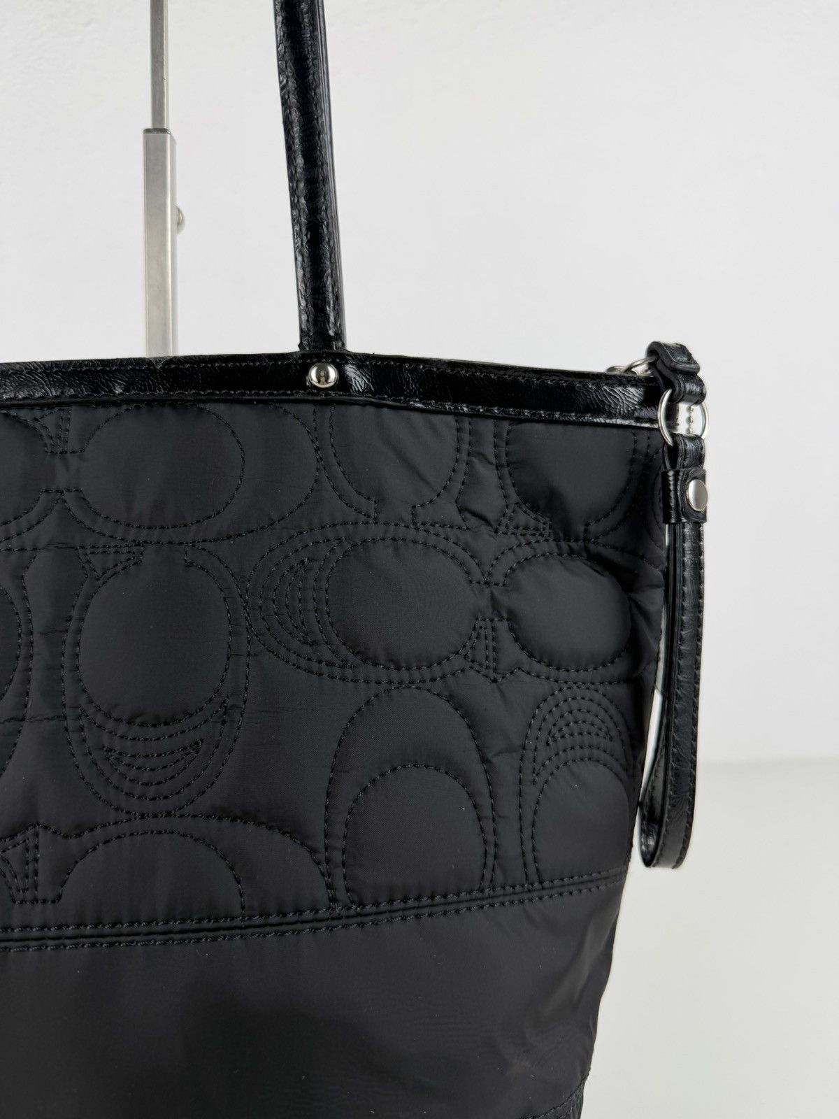 Coach signature quilted nylon and patent leather tote