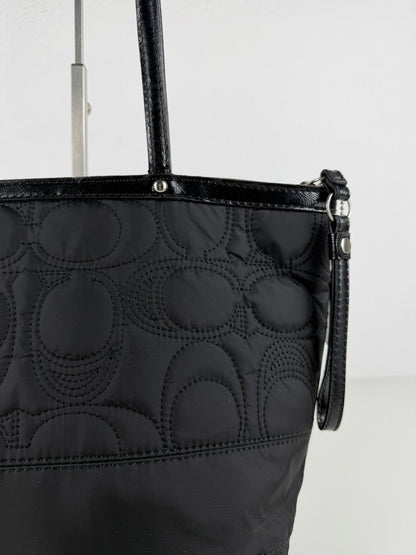 Coach signature quilted nylon and patent leather tote
