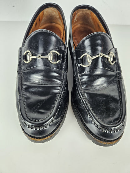 Vintage Gucci notched sole patent leather horsebit loafers