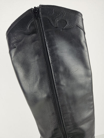 Vintage leather high heel pointed toe cowboy boots