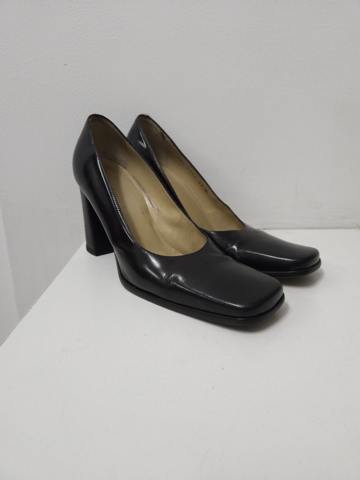 Archive Gucci square toe block heel pumps mules