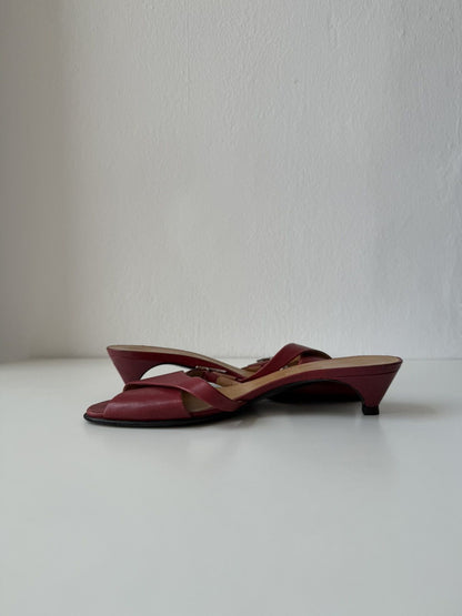 Hermes Kiton open toe kitten heel mules