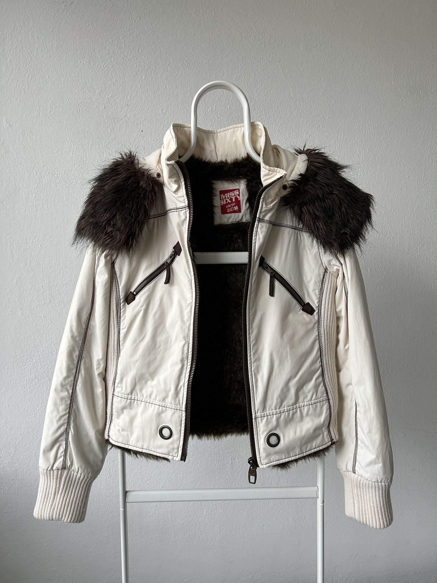 Archive y2k Miss Sixty faux fur lined hooded bomber