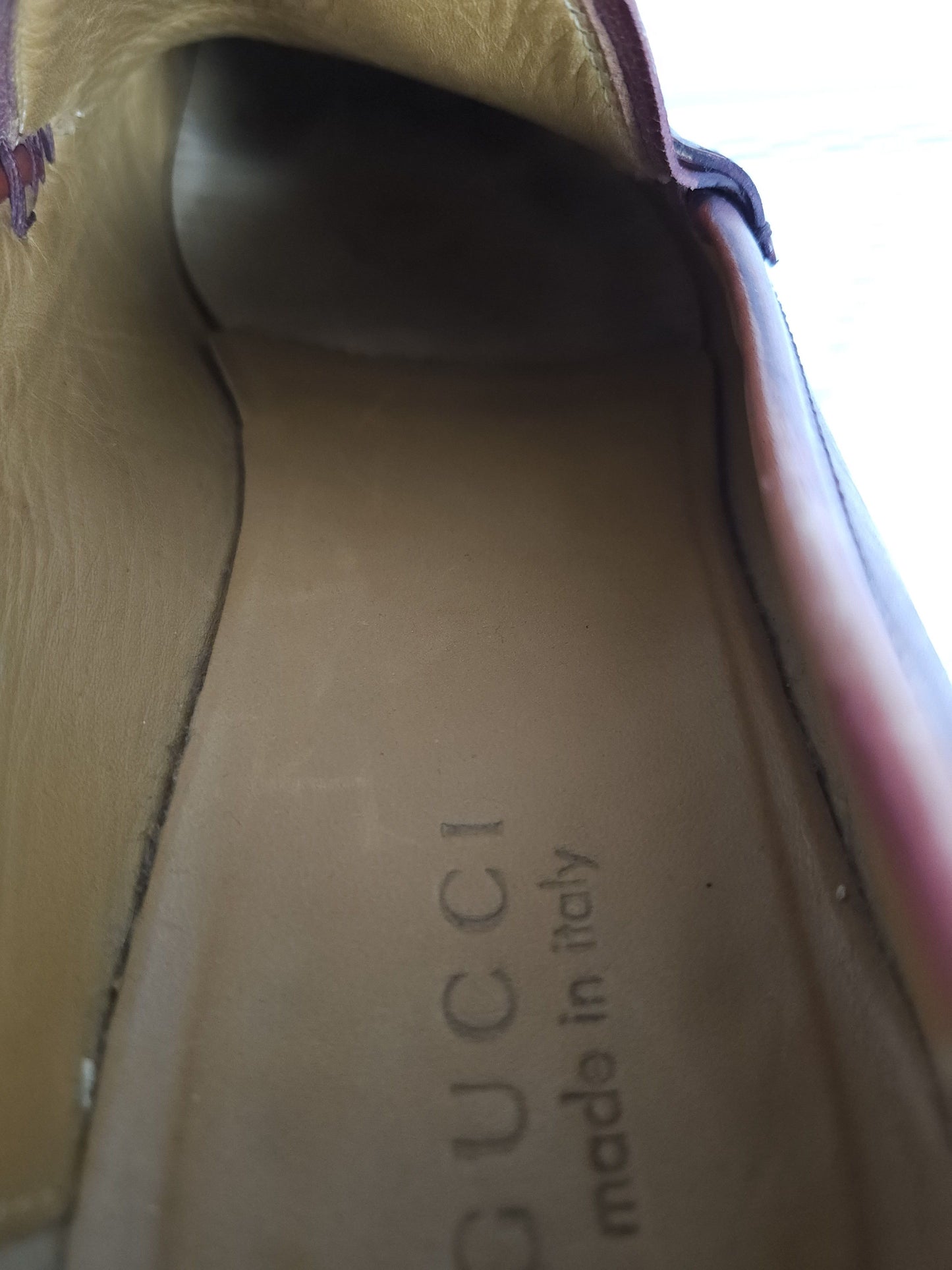 Gucci leather horsebit loafers in distressed red