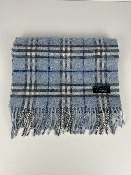 Vintage Burberry baby blue nova check wool scarf