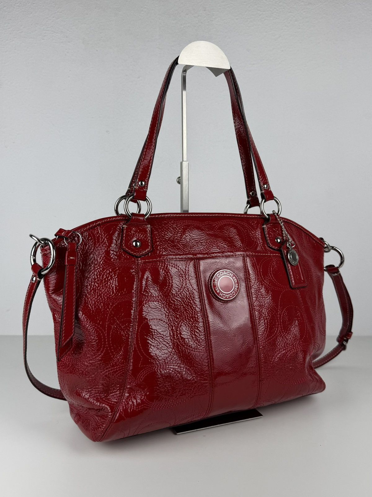 Coach signature patent leather tote bag