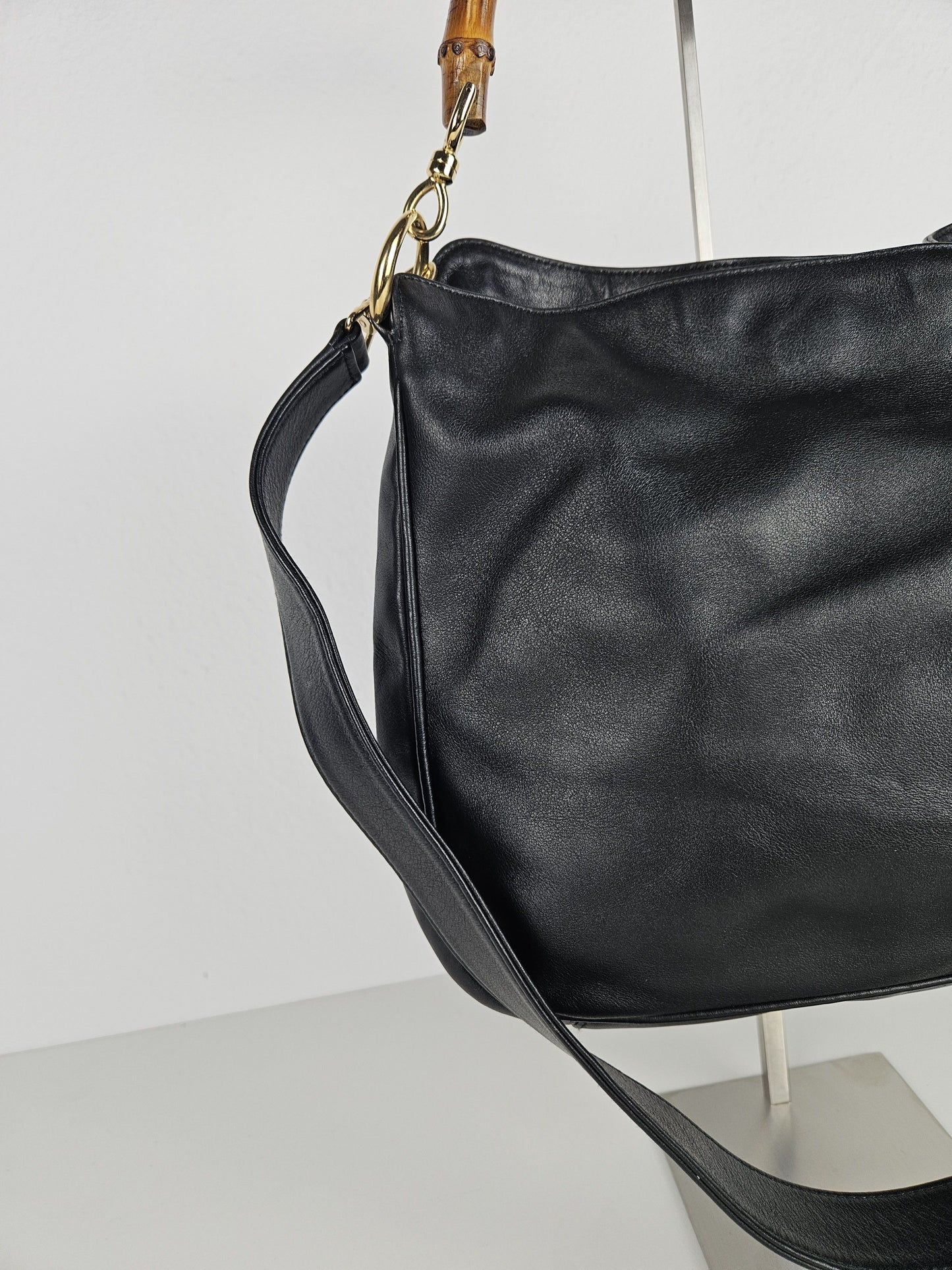 Vintage 80s gucci bamboo top handle calf leather handbag