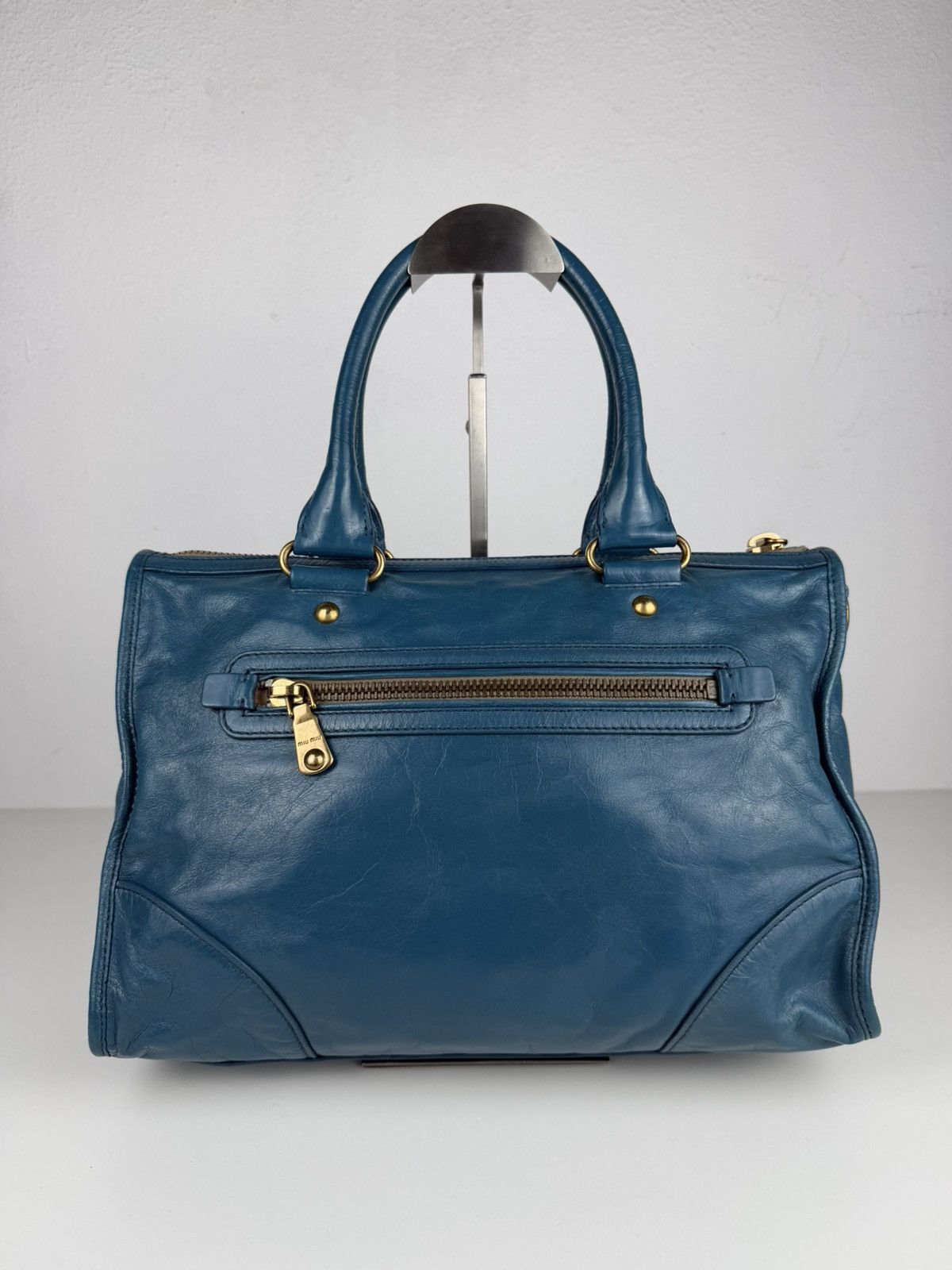 Miu miu vitello lux top zip handbag in turquoise