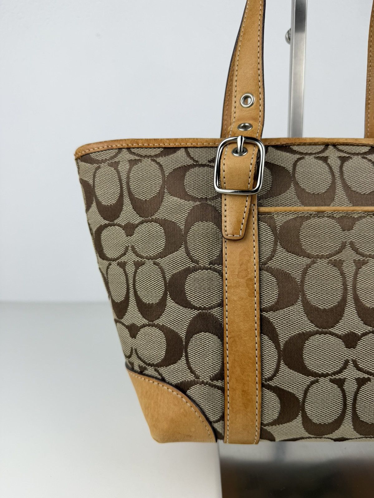 Coach signature canvas and leather mini tote bag