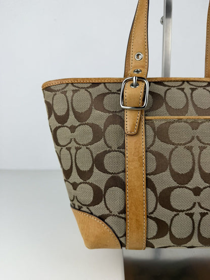 Coach signature canvas and leather mini tote bag