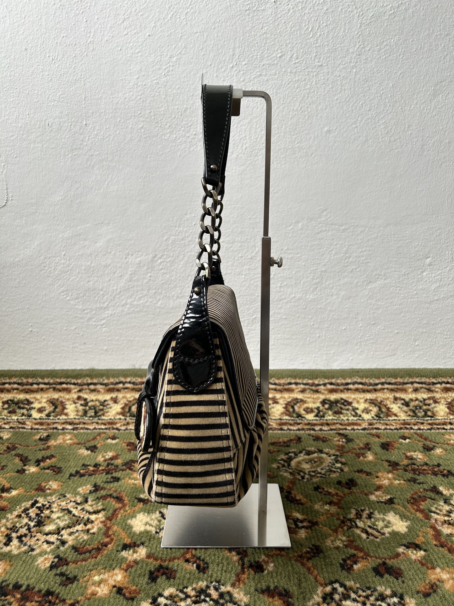 Y2k Fendi buckle striped velvet and ponyhair handbag