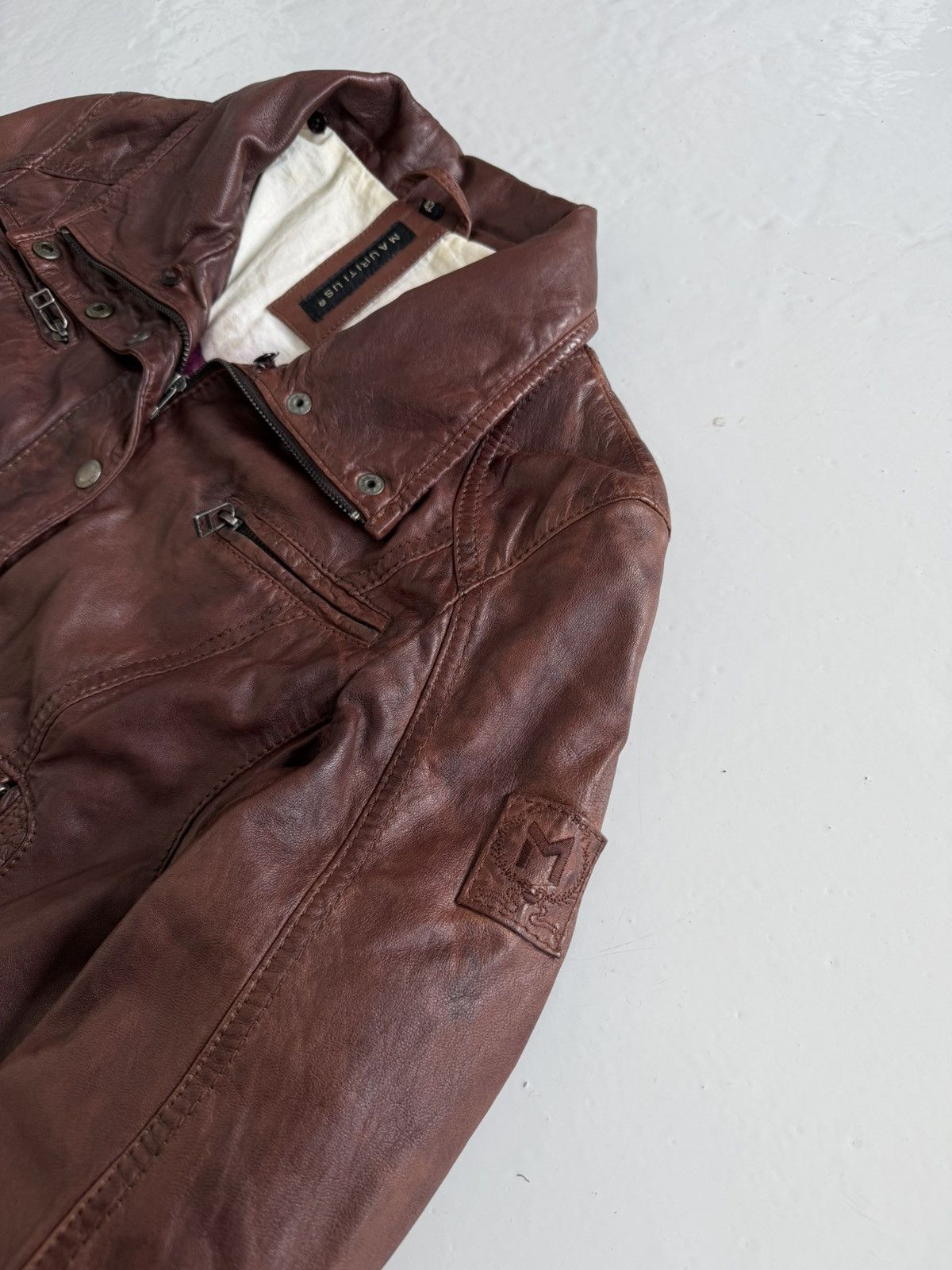 Vintage ‘Mauritius’ cropped leather biker jacket