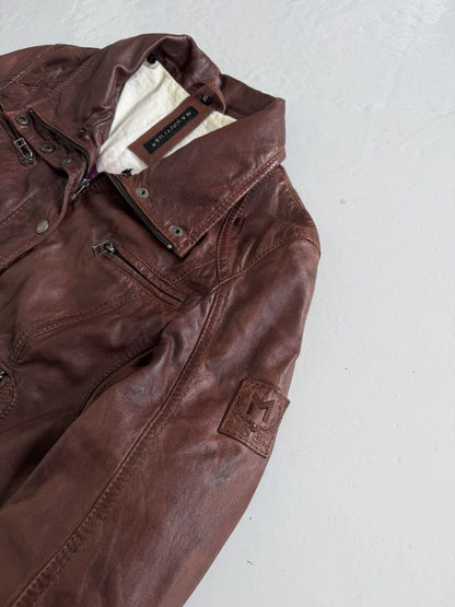 Vintage ‘Mauritius’ cropped leather biker jacket