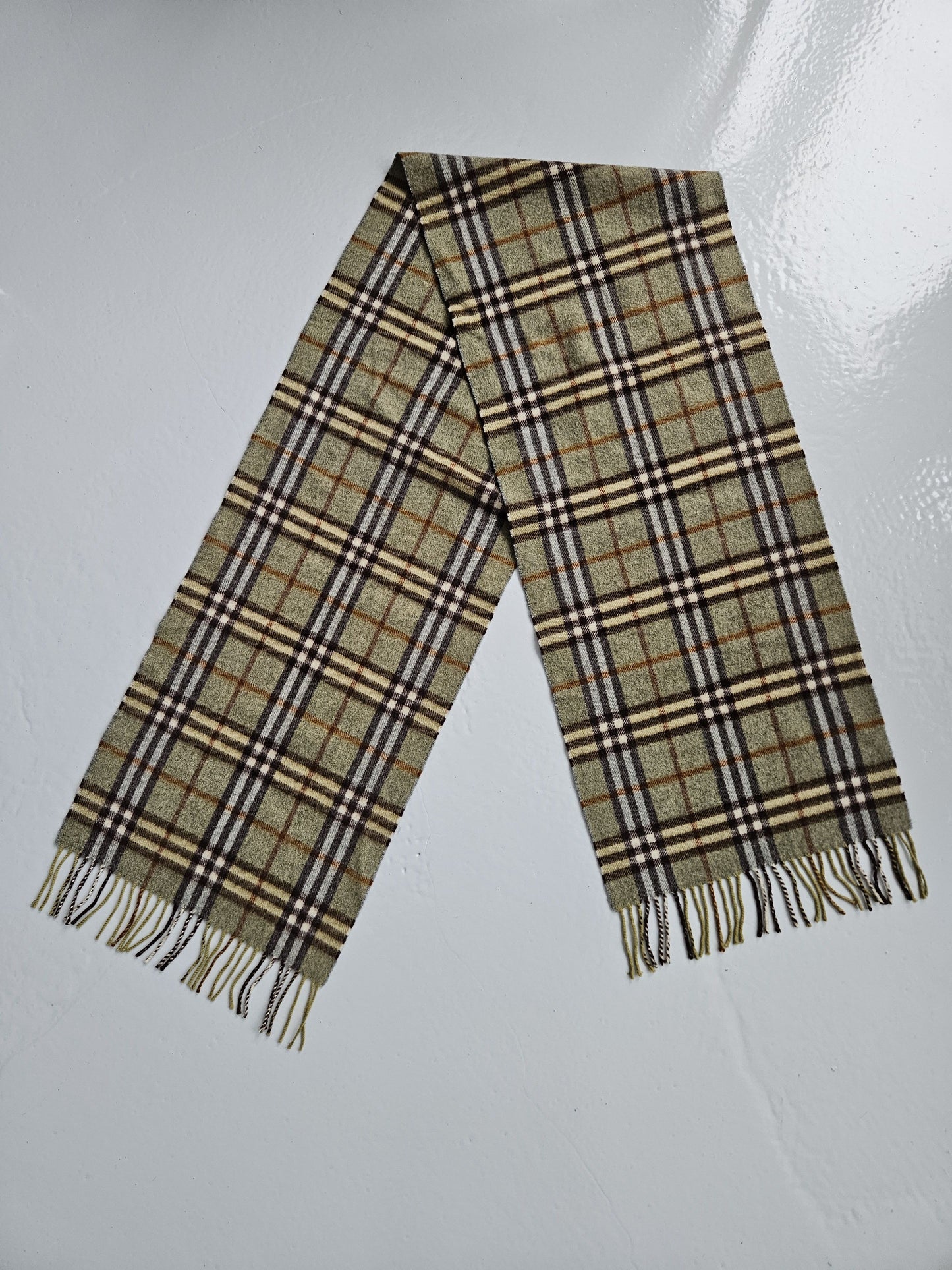 Vintage Burberry green nova check cashmere scarf