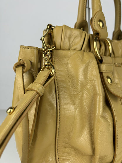 Miu miu vitello bauletto aperto gathered leather bag in buttery