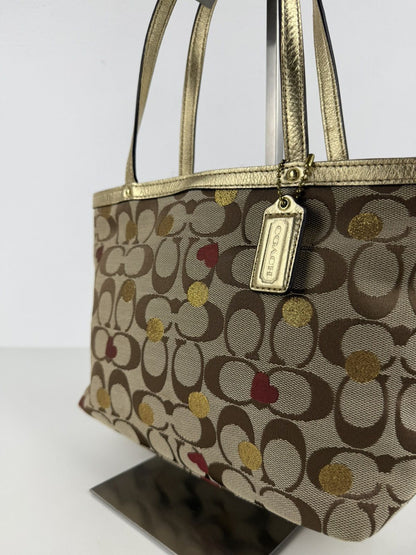 Coach signature canvas heart and polka dot tote bag