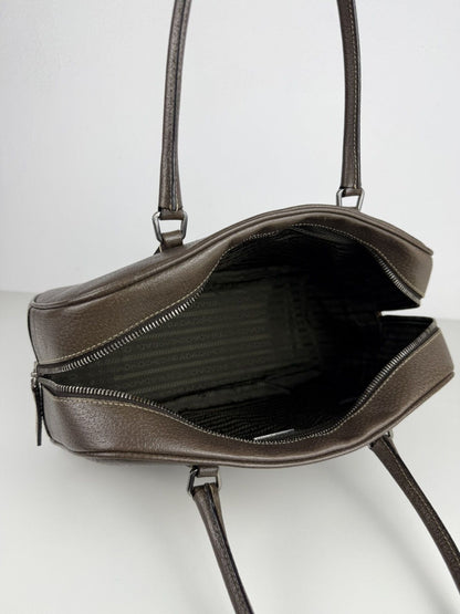 Prada saffiano leather triangle logo mini bowling bag