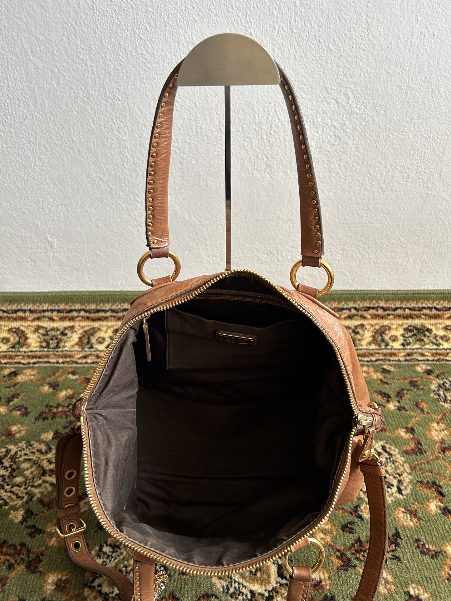 Vintage y2k miu miu leather top zip charm studded handbag