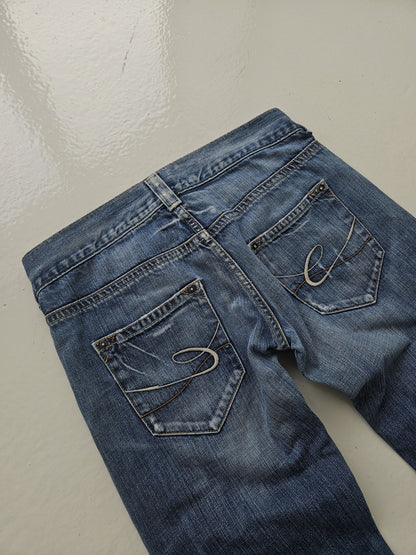 Vintage distressed bootcut low waisted denim