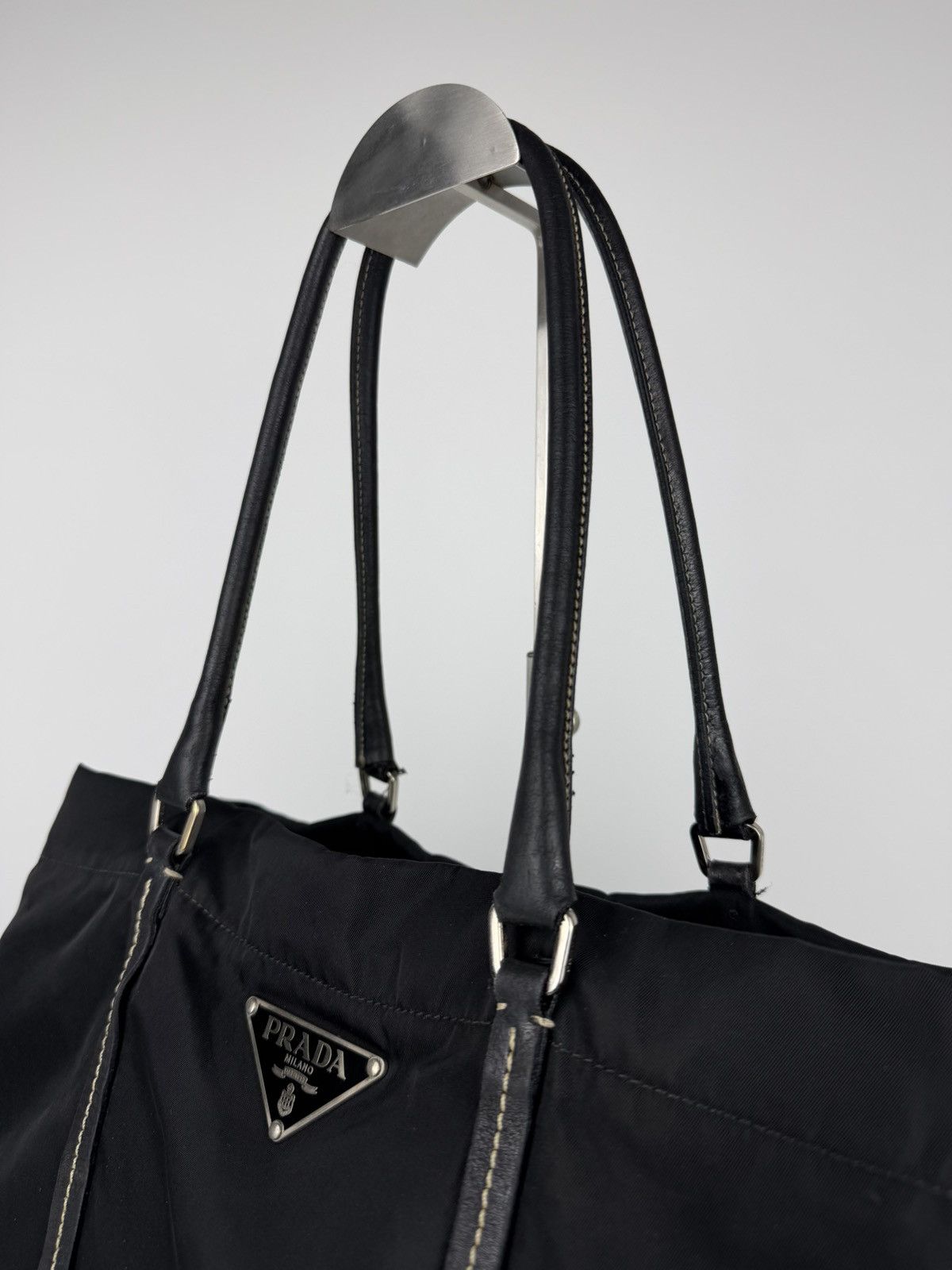 Prada tessuto nylon triangle logo tote bag