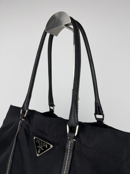 Prada tessuto nylon triangle logo tote bag