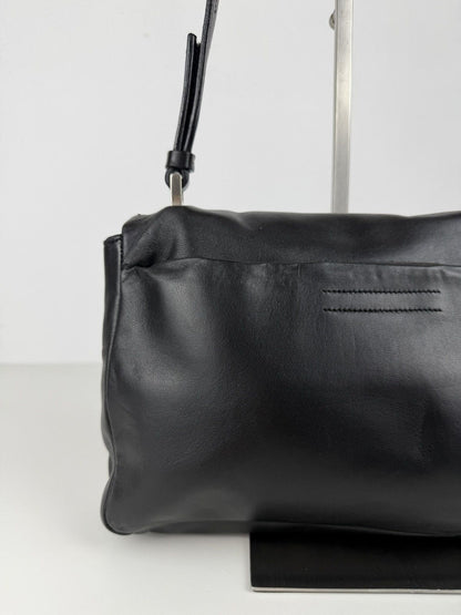 Vintage Prada embossed logo leather shoulder bag