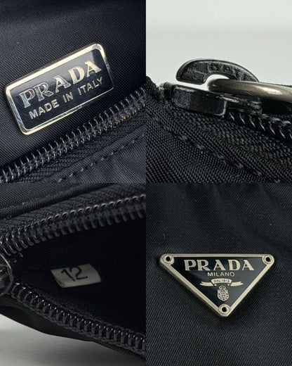 Vintage prada tessuto nylon triangle logo mini hobo bag