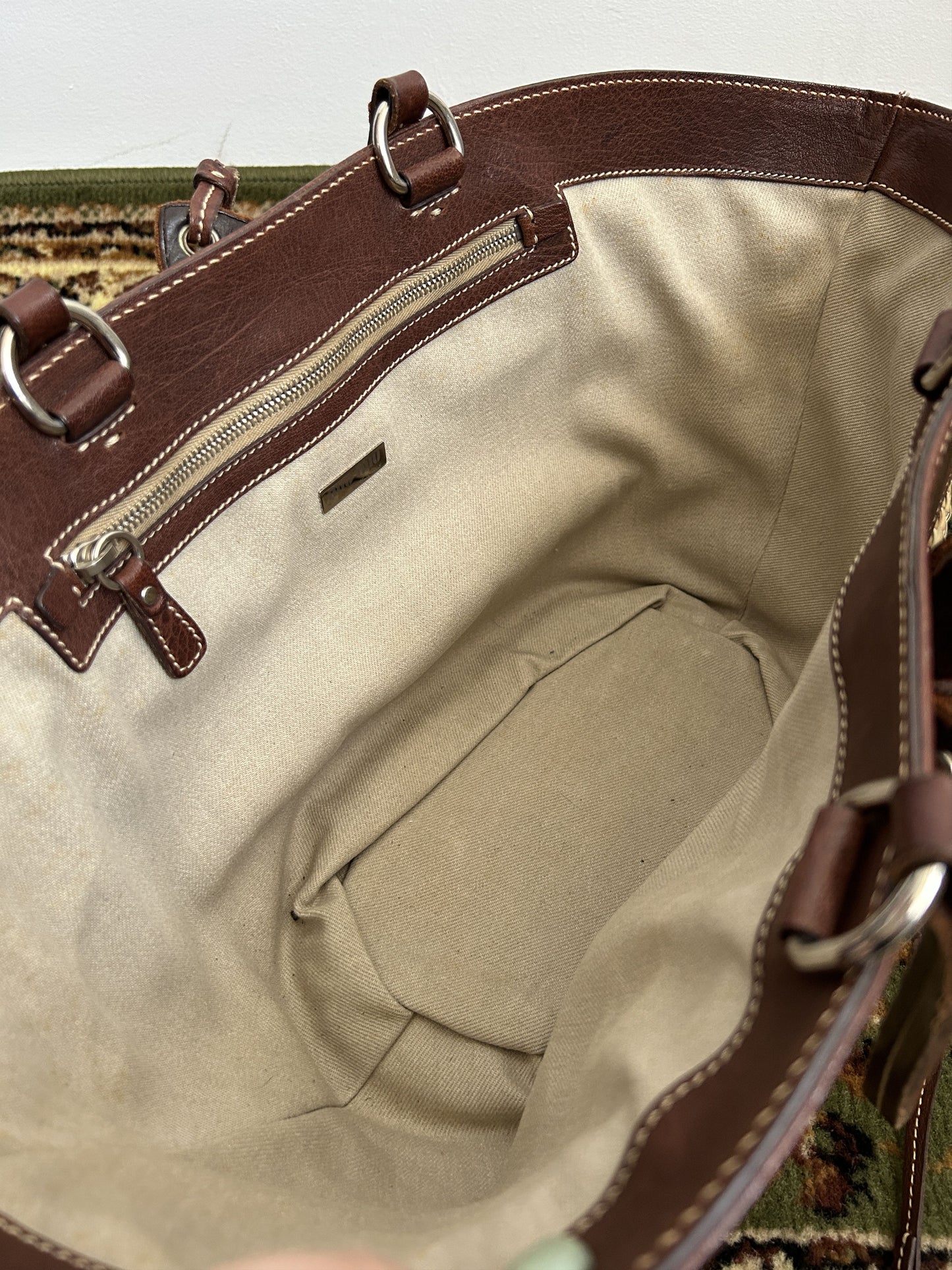 Vintage 90s archive miu miu raffia and leather tote bag