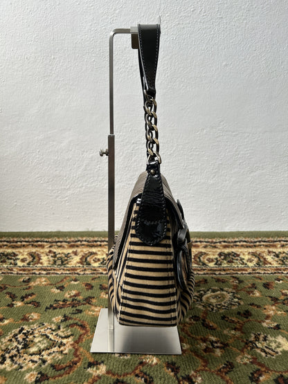 Y2k Fendi buckle striped velvet and ponyhair handbag