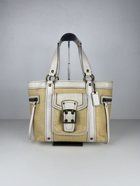 Coach legacy raffia and leather tote bag