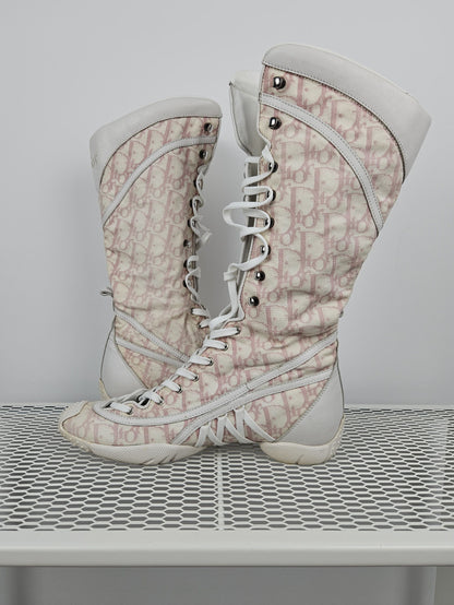 Vintage y2k dior monogram knee height lace up boots