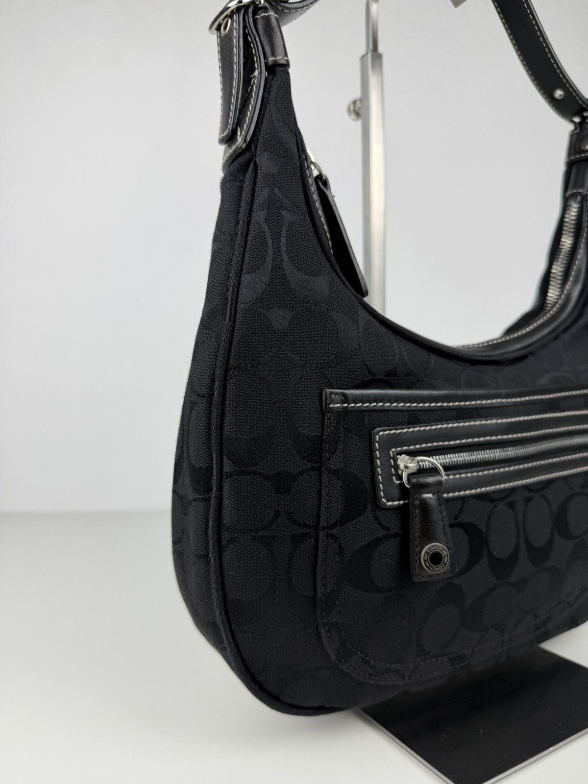 Coach signature jacquard half moon small hobo bag