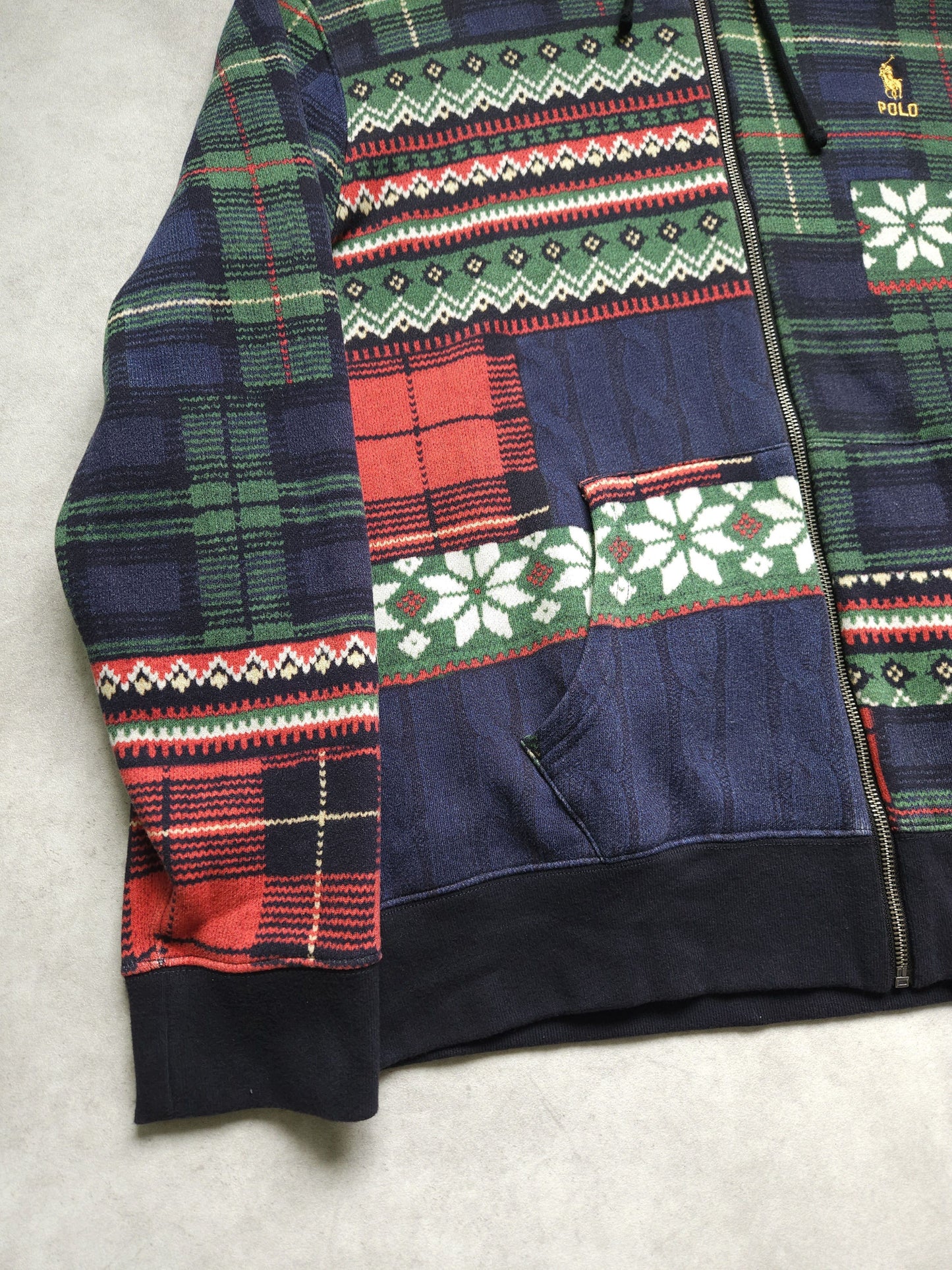 Ralph lauren patchwork print fleece lined zip hoodie