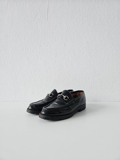 Vintage Gucci notched sole patent leather horsebit loafers