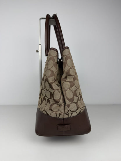 Coach signature leather and canvas tote bag