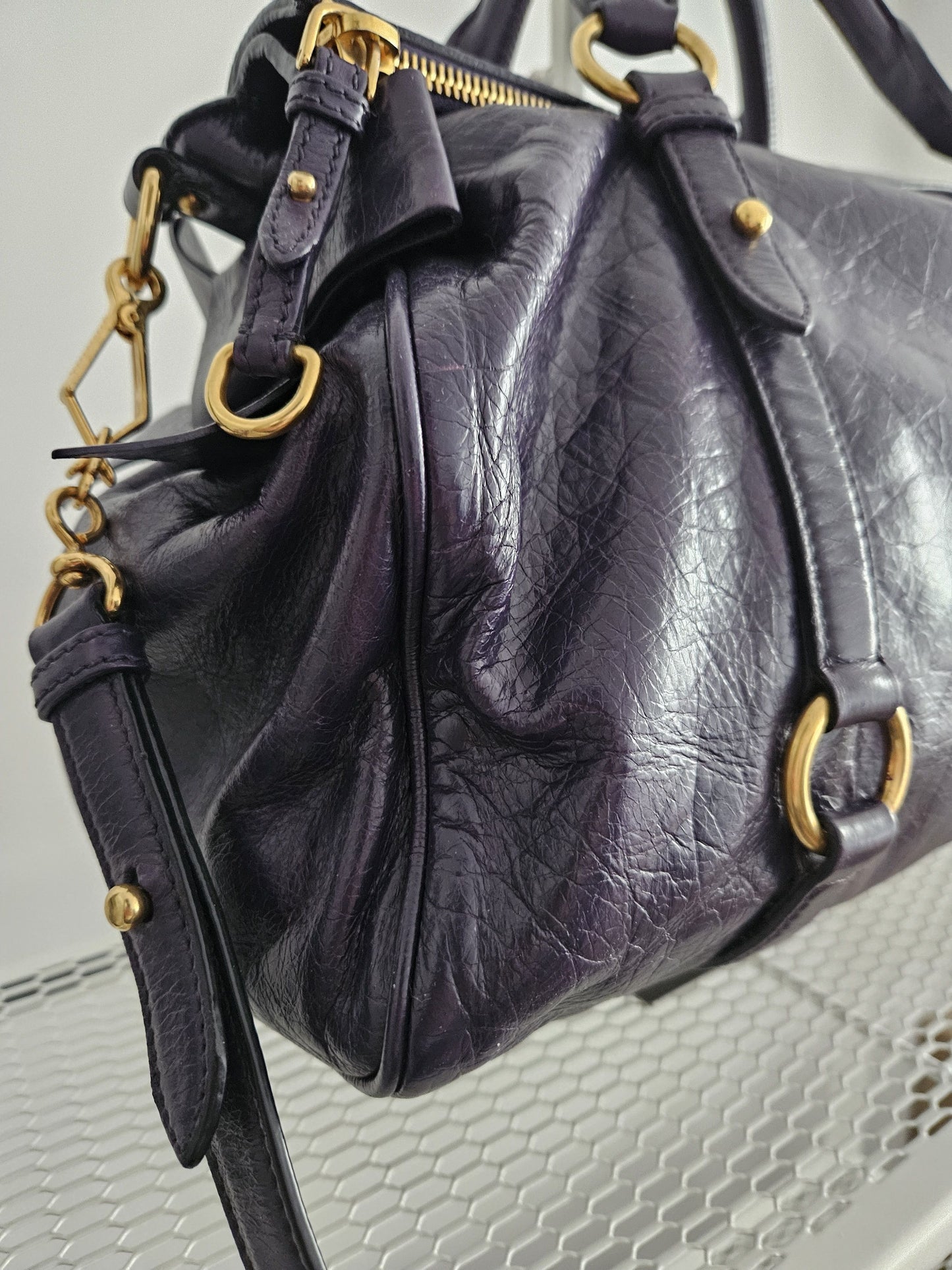 Miu miu vitello bow bag in deep purple