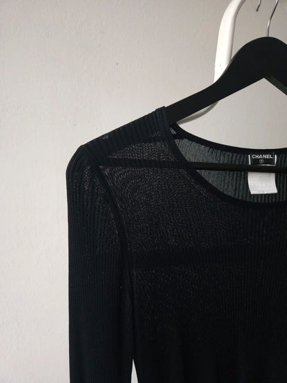 SS2001 Chanel viscose ribbed see through knit