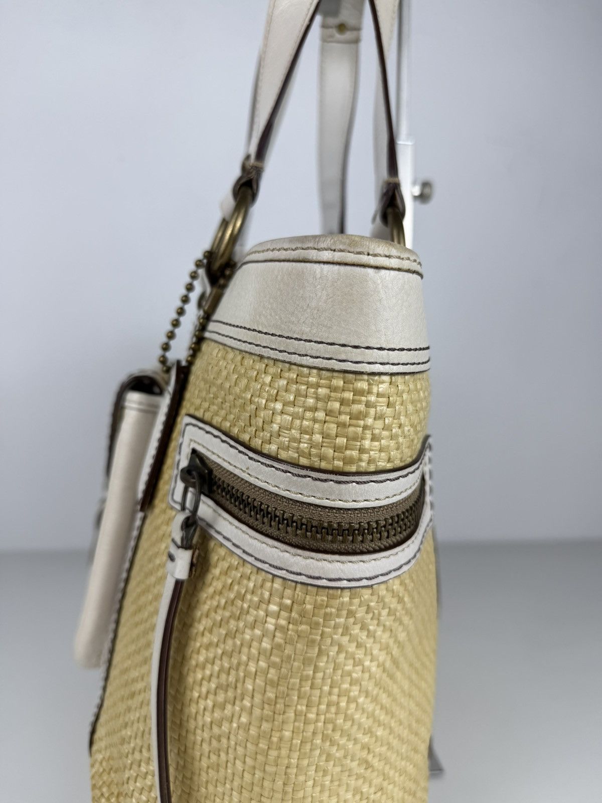 Coach legacy raffia and leather tote bag
