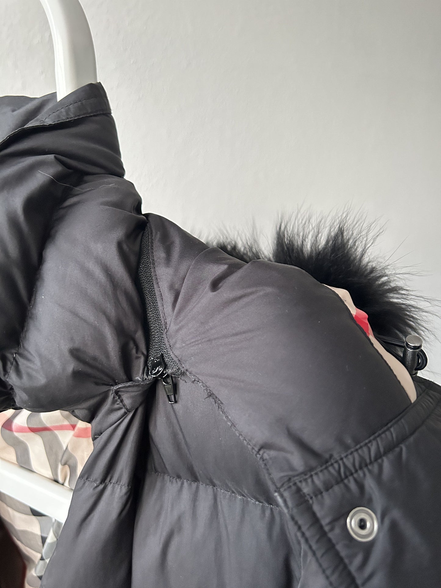 Burberry long hooded puffer coat