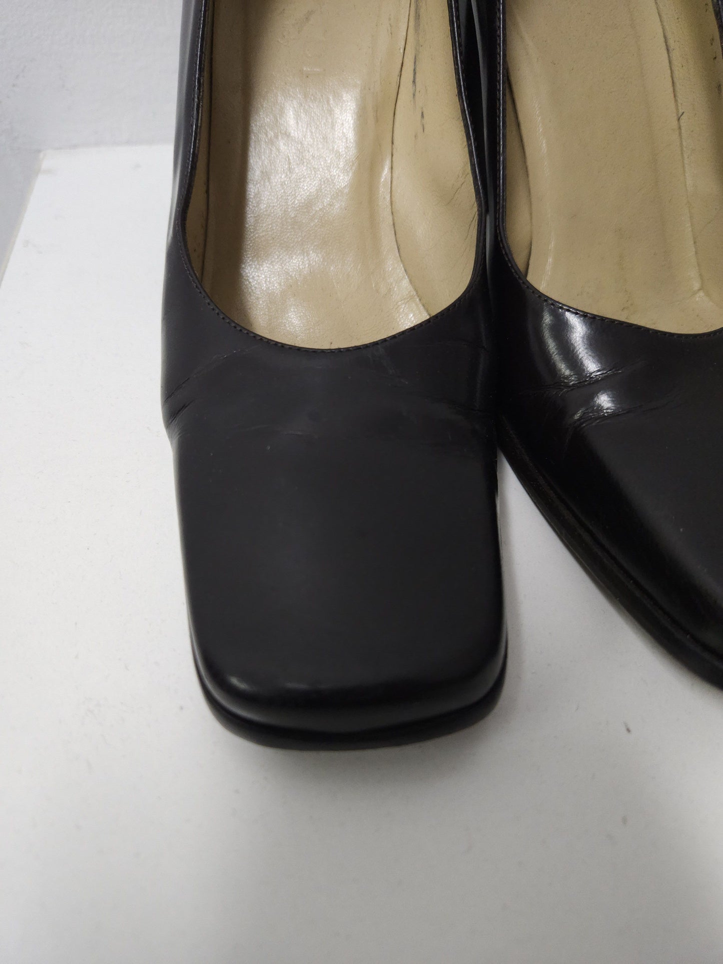 Archive Gucci square toe block heel pumps mules