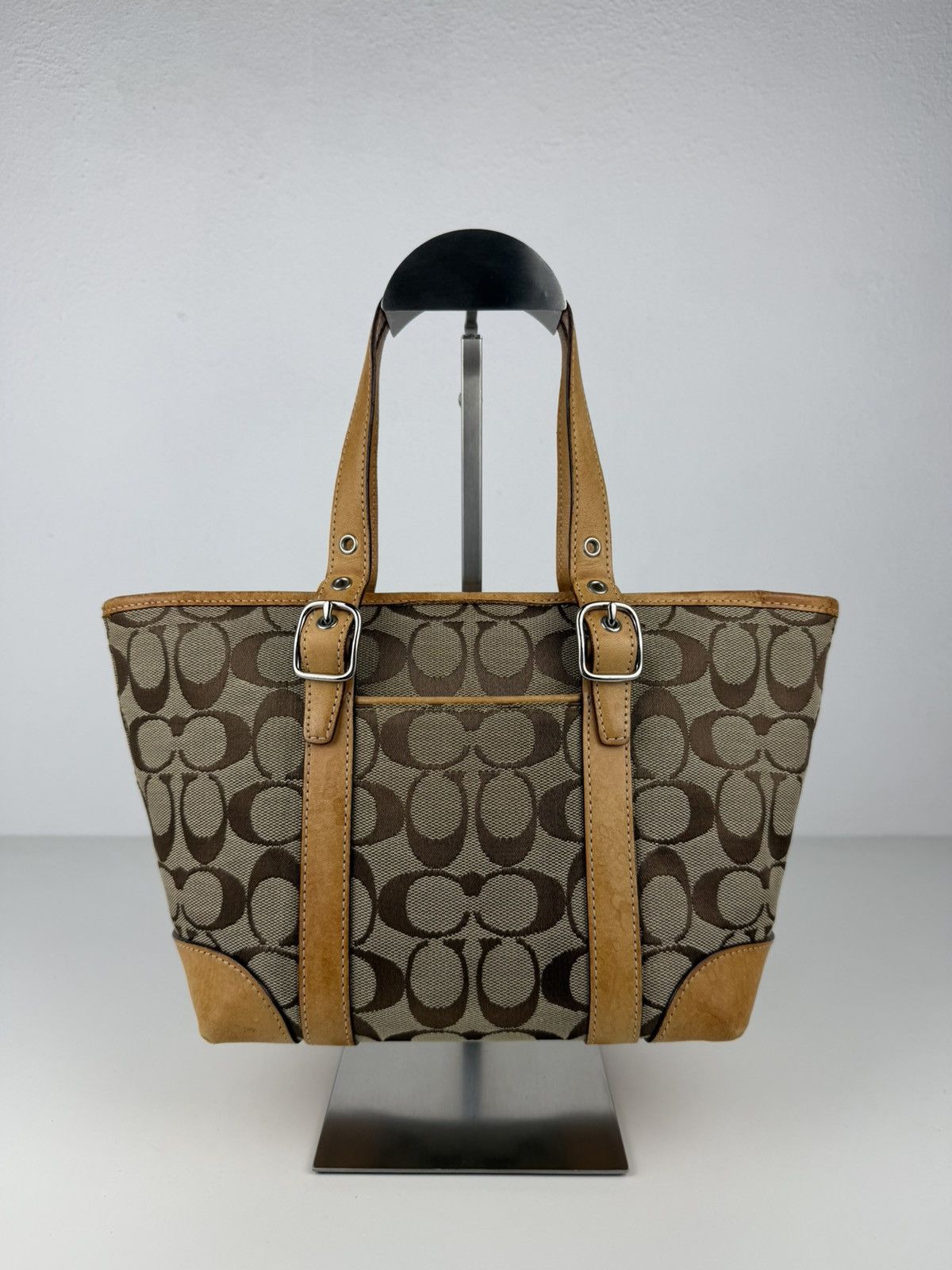 Coach signature canvas and leather mini tote bag