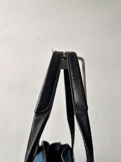 Balenciaga denim leather navy cabas m tote bag with pouch